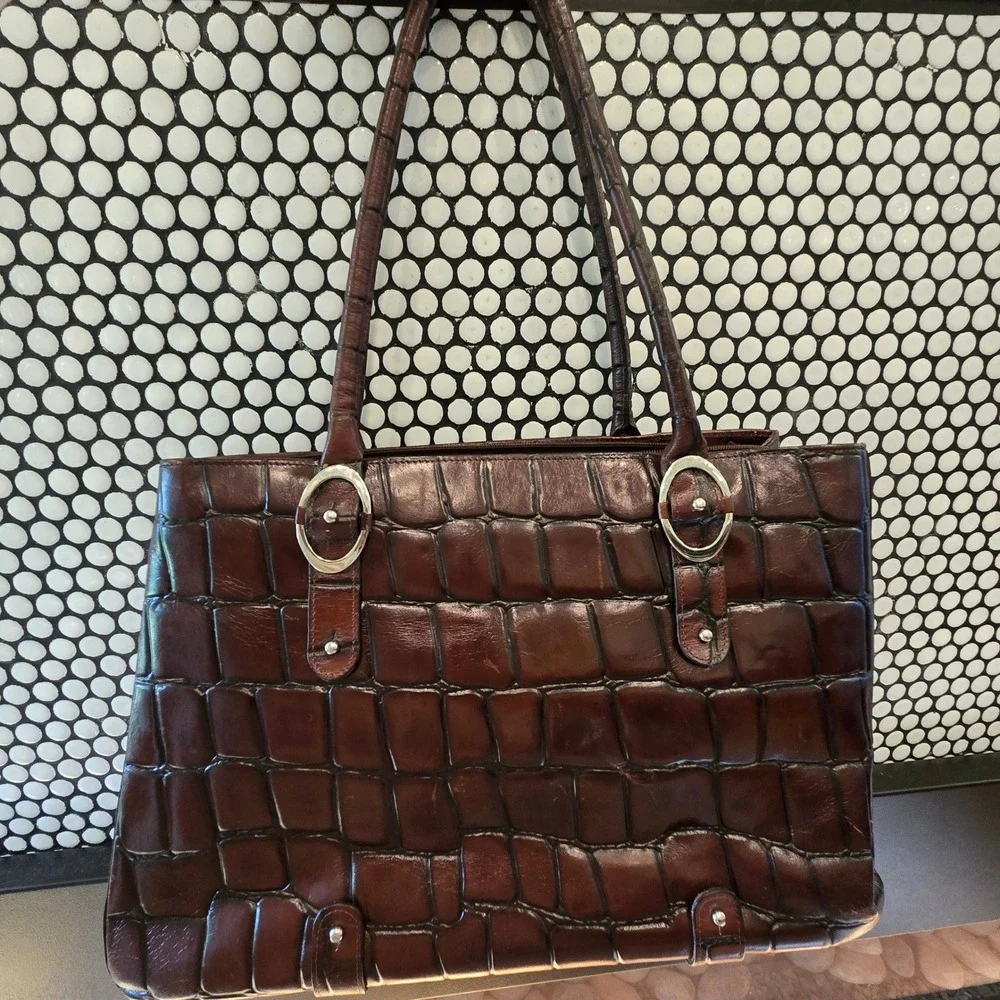 Franklin Covey Croc Embossed Leather Tote Bag Large Office Organizer Briefcase